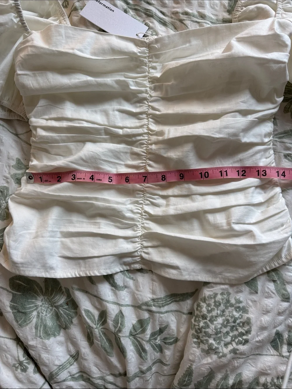 Reformation White Ruched Puff-Sleeve Blouse